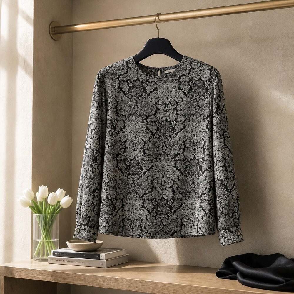 Andre Sauvage Women's Long Sleeve Damask Print Blouse #939